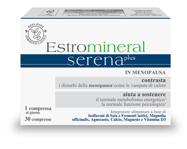 ESTROMINERAL SERENA PLUS 30 COMPRESSE SENZA GLUTINE SENZA LATTOSIO SENZA CONSERVANTI SENZA COLORANTI AGGIUNTI - Antica Farmacia Celesia