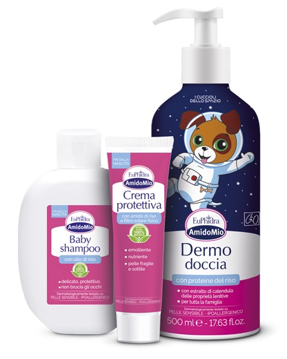 EUPHIDRA AMIDOMIO COFANETTO SPAZIO DOCCIA 1 DERMO DOCCIA 500 ML + 1 BABY SHAMPOO 200 ML + 1 CREMA PROTETTIVA 50 ML - Antica Farmacia Celesia