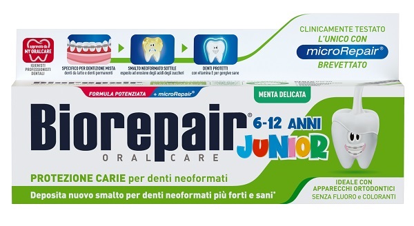 BIOREPAIR ORAL CARE JUNIOR 6-12 ANNI DENTIFRICIO PROTEZIONE ANTI CARIE SMALTO NEOFORMATO ALLA MENTA DELICATA 75 ML - Antica Farmacia Celesia