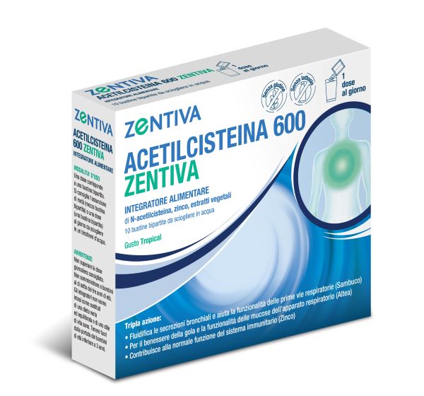 ACETILCISTEINA 600 ZENTIVA 10 BUSTINE BIPARTITE GUSTO TROPICAL - Antica Farmacia Celesia