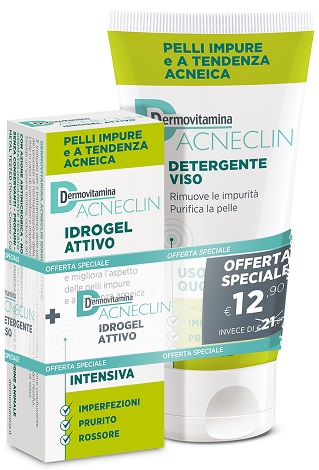 DERMOVITAMINA ACNECLIN IDROGEL ATTIVO AZIONE INTENSIVA 40 ML + DETERGENTE VISO USO QUOTIDIANO 200 ML - Antica Farmacia Celesia