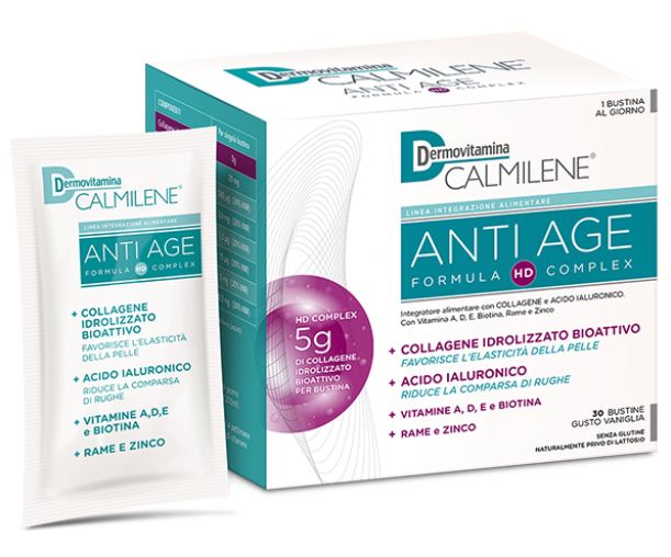 DERMOVITAMINA CALMILENE ANTIAGE IA A BASE DI COLLAGENE E ACIDO IALURONICO POLVERE 30 BUSTINE GUSTO VANIGLIA - Antica Farmacia Celesia