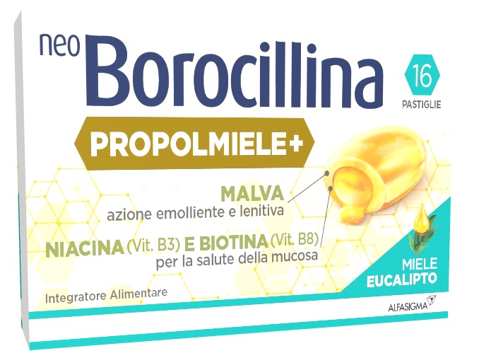 NEOBOROCILLINA PROPOLMIELE+ MIELE/EUCALIPTO 16 PASTIGLIE DA 3,4 G - Antica Farmacia Celesia
